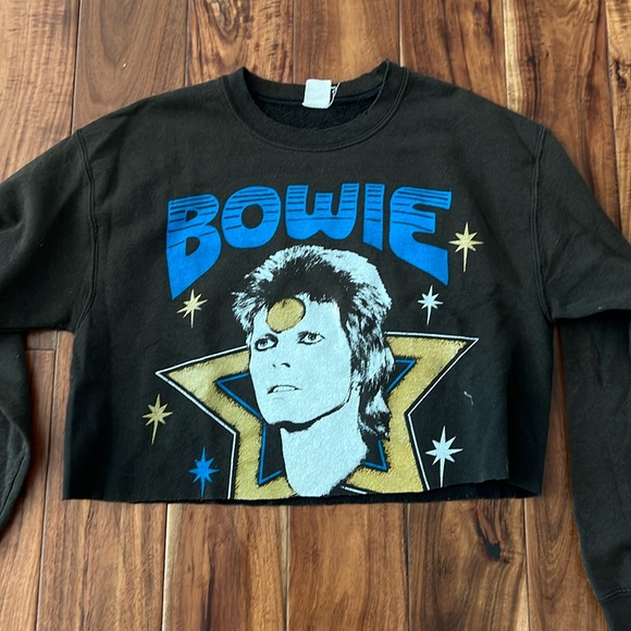 MADEWORN DAVID BOWIE size small cropped crew neck sweater